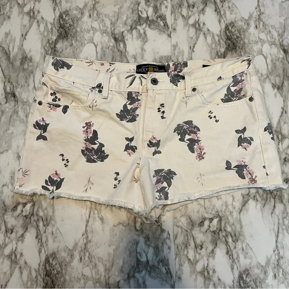 Lucky Brand White Botanical Print Denim Shorts, sz 14 - Picture 2 of 6